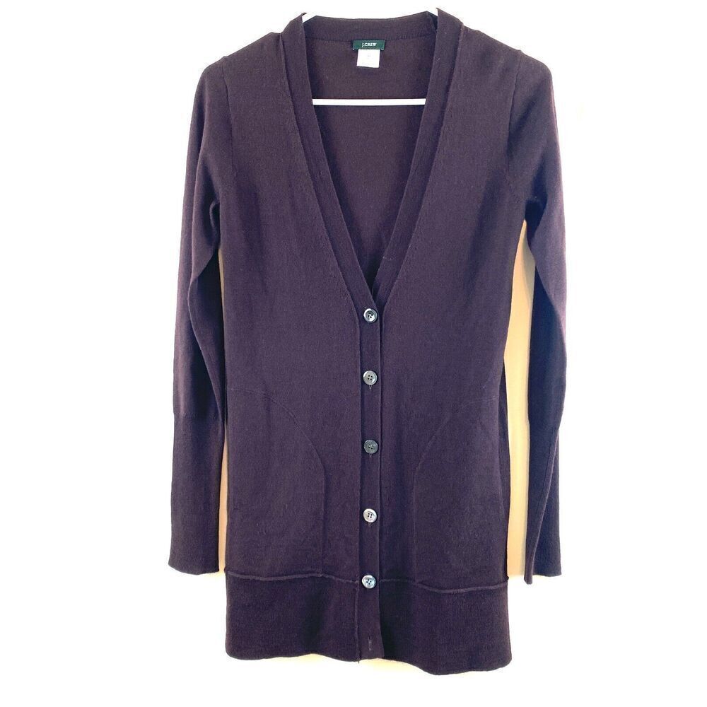 J.Crew Womens 100% Merino Wool Long Cardigan Buttons Sweater Maroon Classic XS